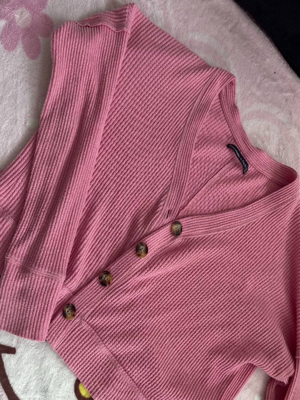 Abercrombie & Fitch Pink Ribbed Button-Front Cardigan